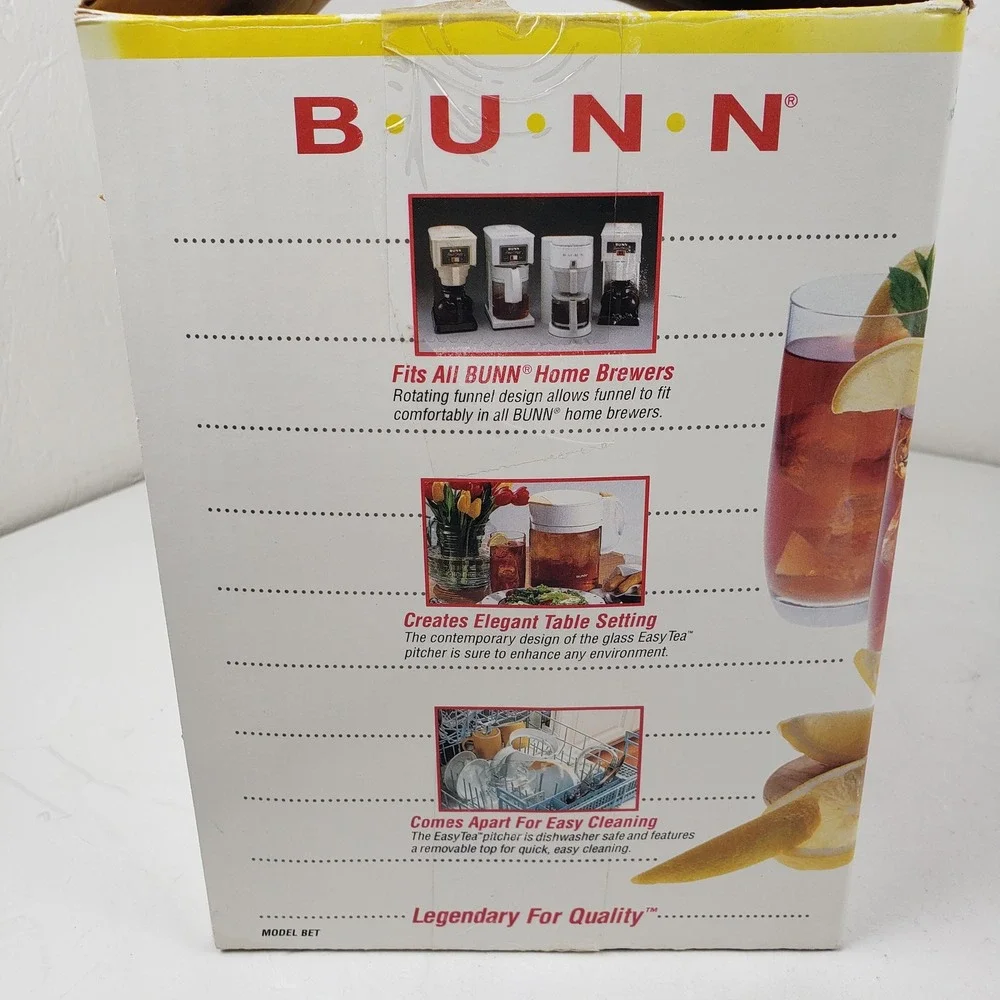 Bunn Easy Tea Pitcher Model BET White Yellow 3 Quart Glass Iced Tea Maker